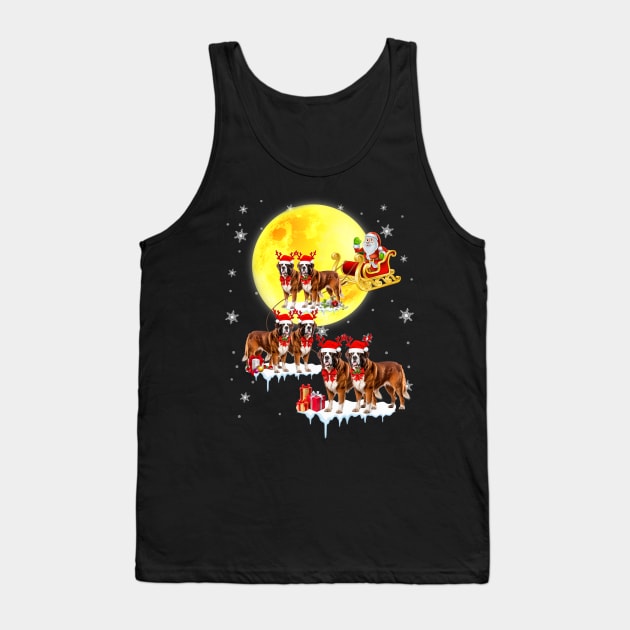 Saint Bernard Reindeer Christmas Moon Santa Dog Lover Tank Top by Mitsue Kersting